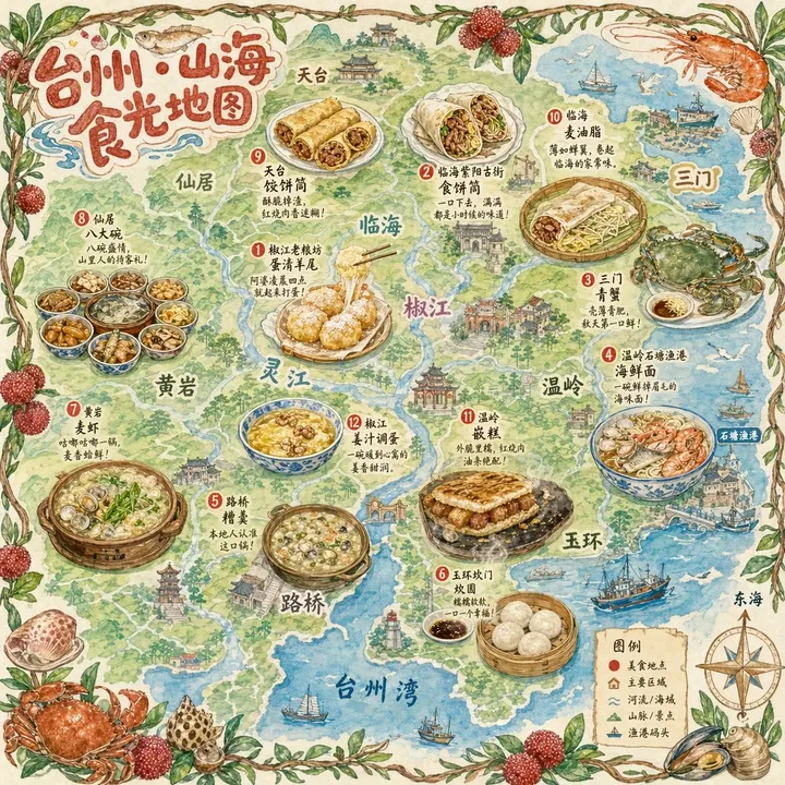Taizhou illustrated food map template example