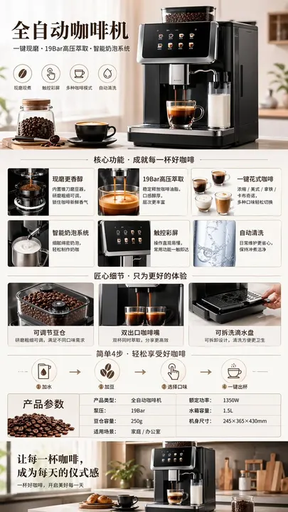 Automatic coffee machine product image — example composition