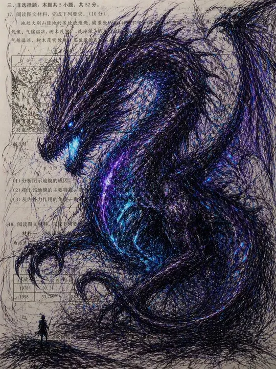 Dragon doodle on an exam paper template example