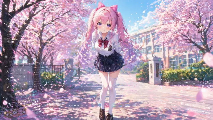 Cherry blossom anime portrait — example composition