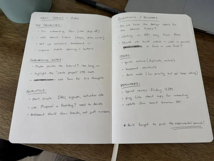 Ballpoint handwritten desk notes template example