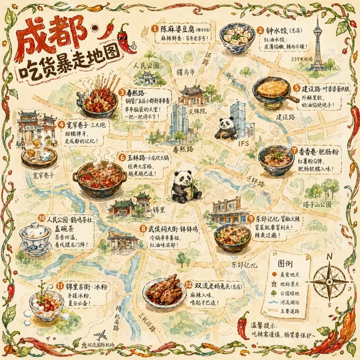 Chengdu illustrated food map template example
