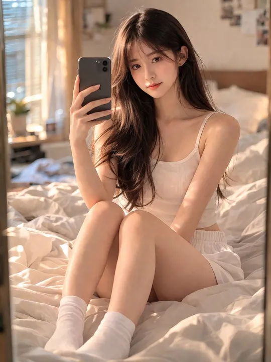 Cozy bedroom portrait — example composition