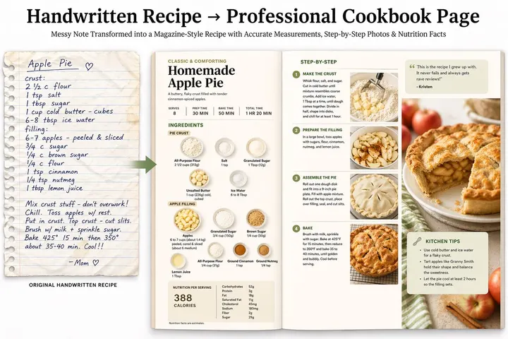 Handwritten recipe magazine spread template example