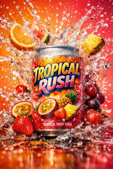 Neon soda splash advertisement — example composition