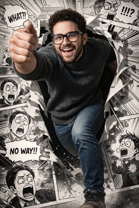 Realistic runner breaking a comic frame template example
