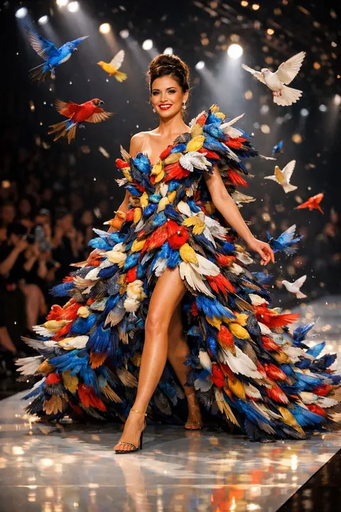 Bird-flock couture runway — example composition