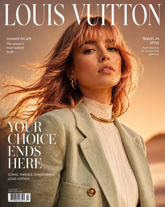 Couture fashion magazine cover — example composition