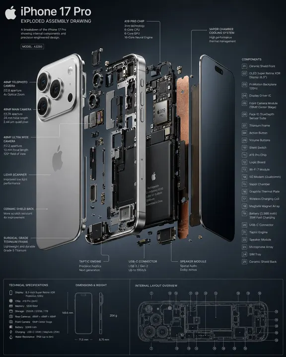 Exploded smartphone diagram — example composition