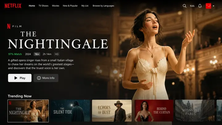 Streaming homepage hero interface template example