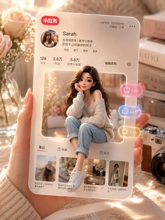 3D social media profile card template example