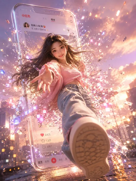 3D social media screen-break character template example