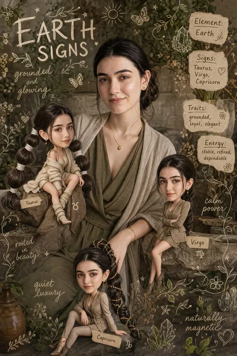Earth signs character scrapbook — example composition