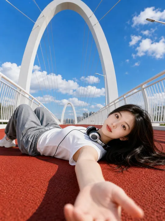 Low-angle red running track portrait template example