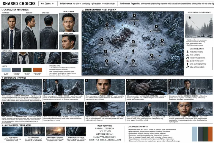 Winter survival thriller storyboard — example composition