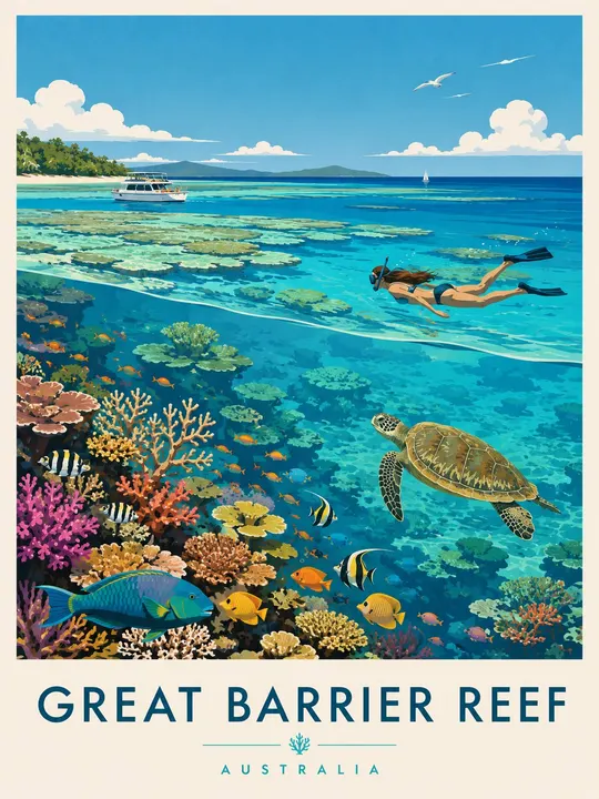 Great Barrier Reef vintage poster template example