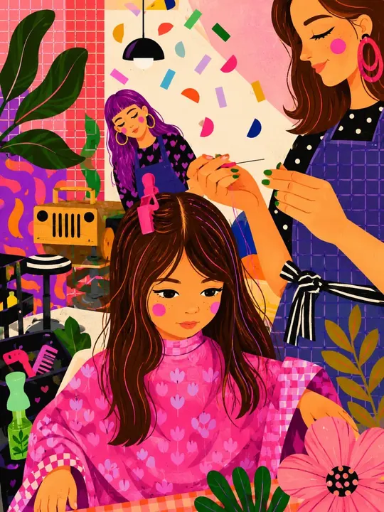 Cozy hair salon illustration — example composition