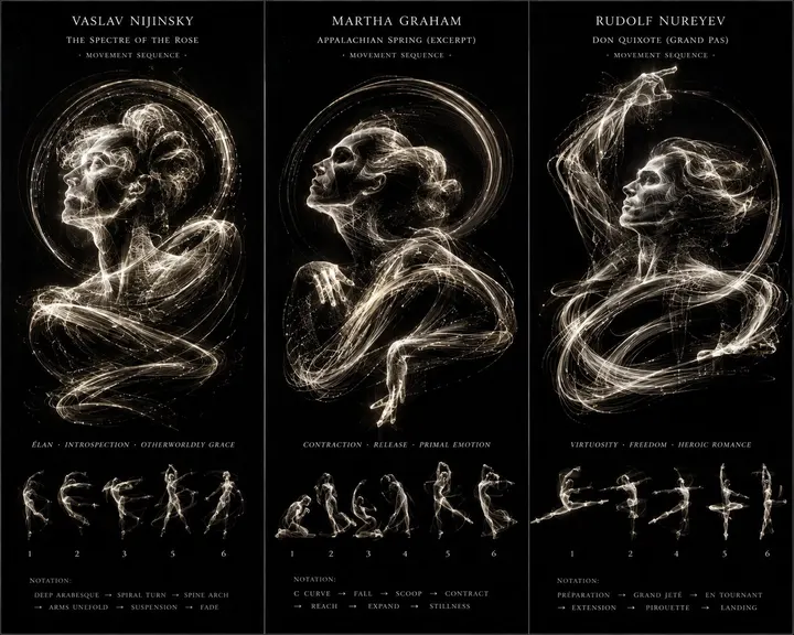 Dancer motion light-painting poster — example composition