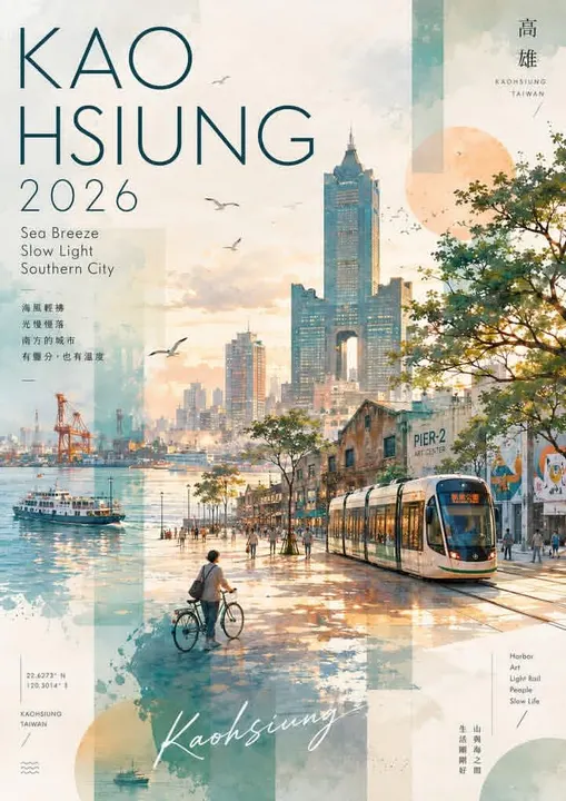 Kaohsiung watercolor travel collage template example