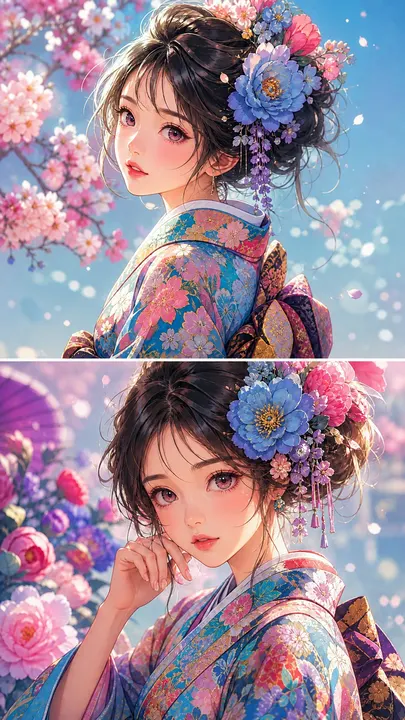 Floral kimono anime portrait template example