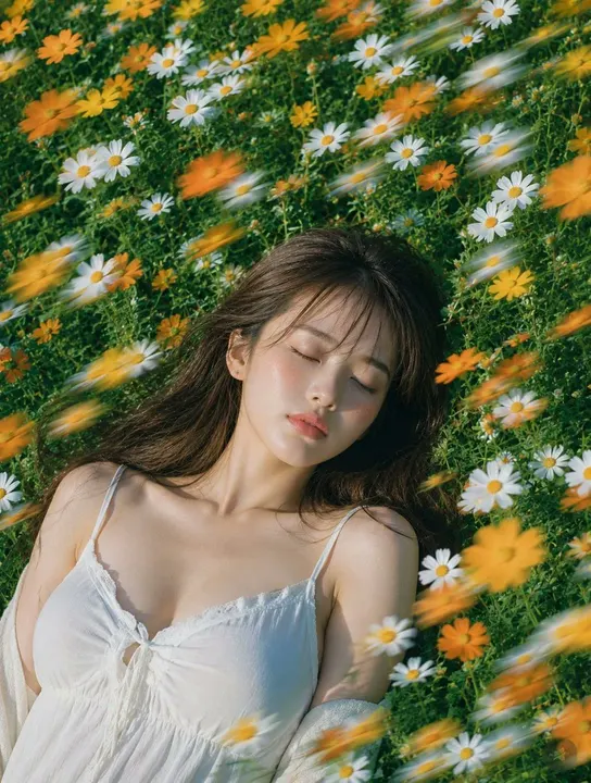 Windy summer flower-field portrait template example