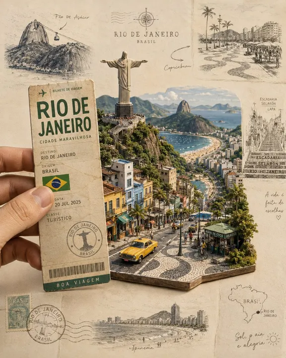 Rio travel ticket paper diorama template example