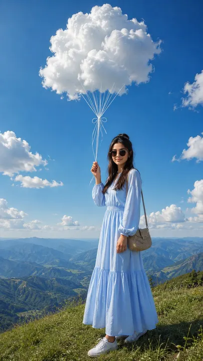 Cloud balloon mountain portrait template example