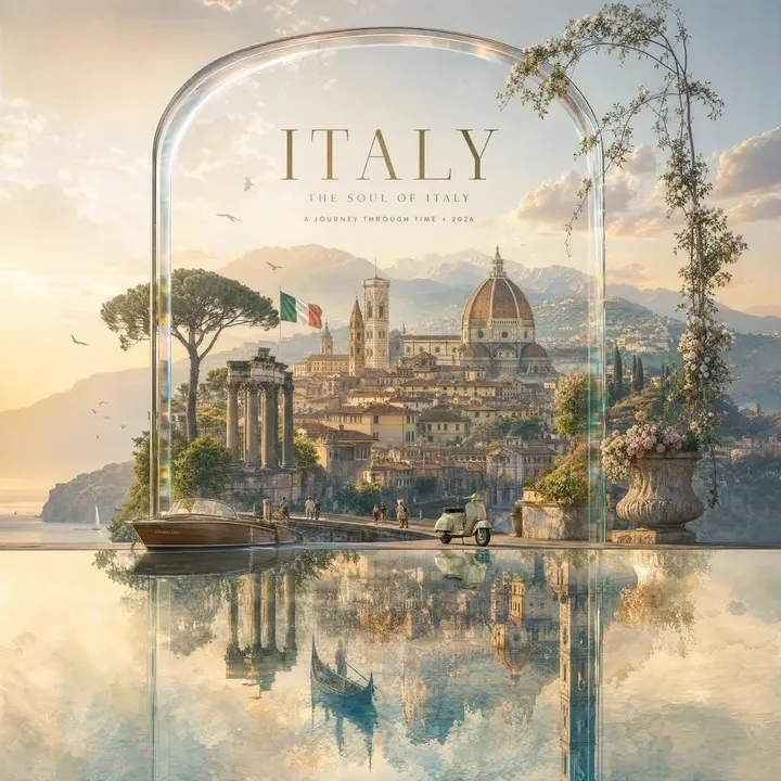 Crystal-framed country travel poster template example