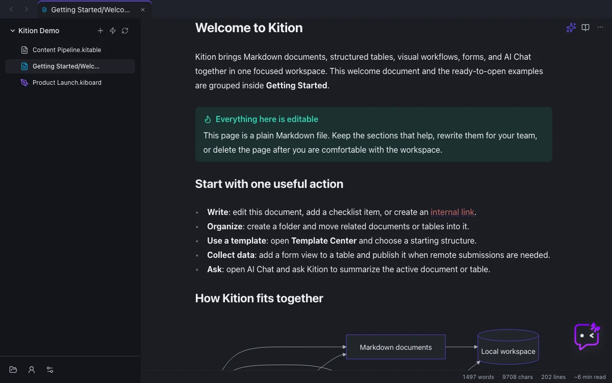 Kition connected documents product interface