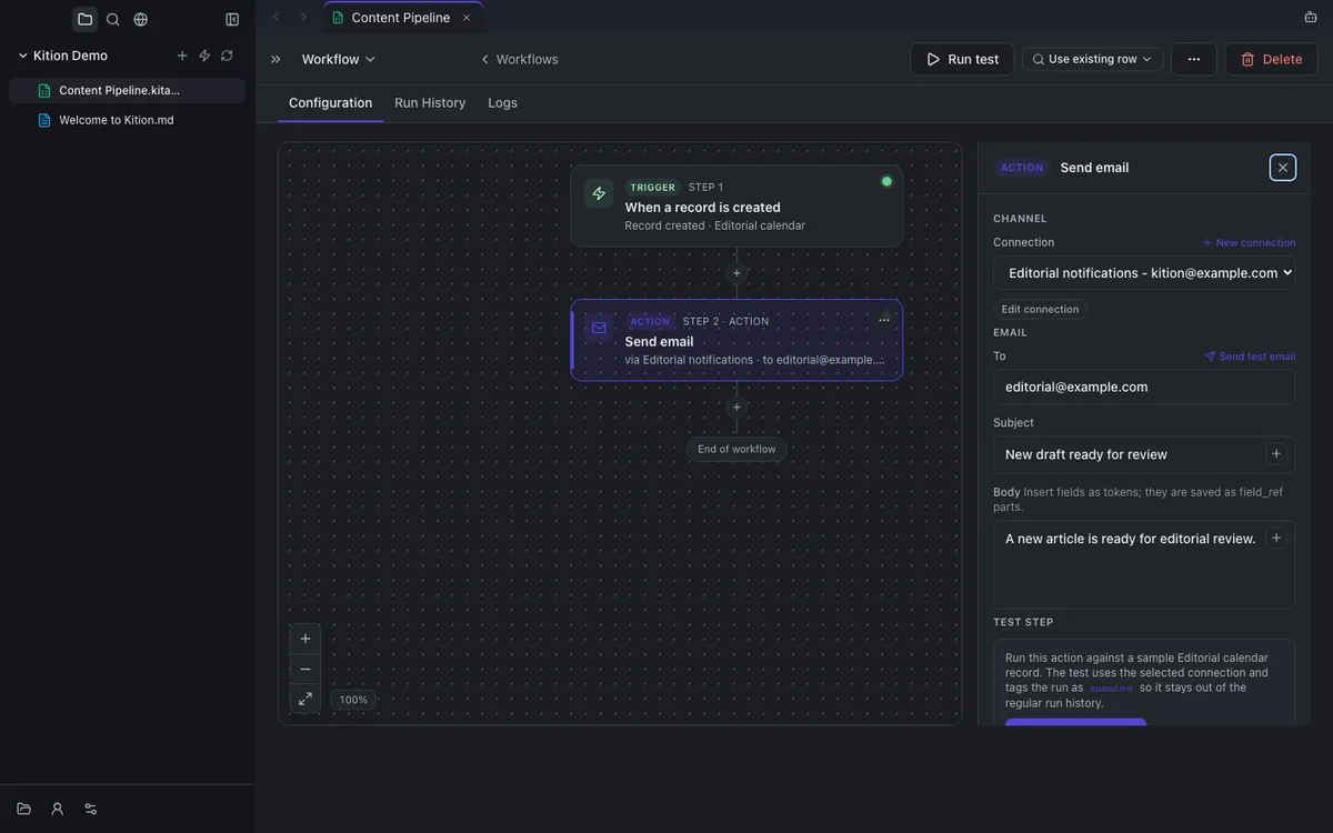 Kition visual workflows product interface
